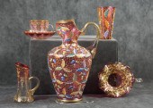SIX ENAMELED CRANBERRY GLASS I