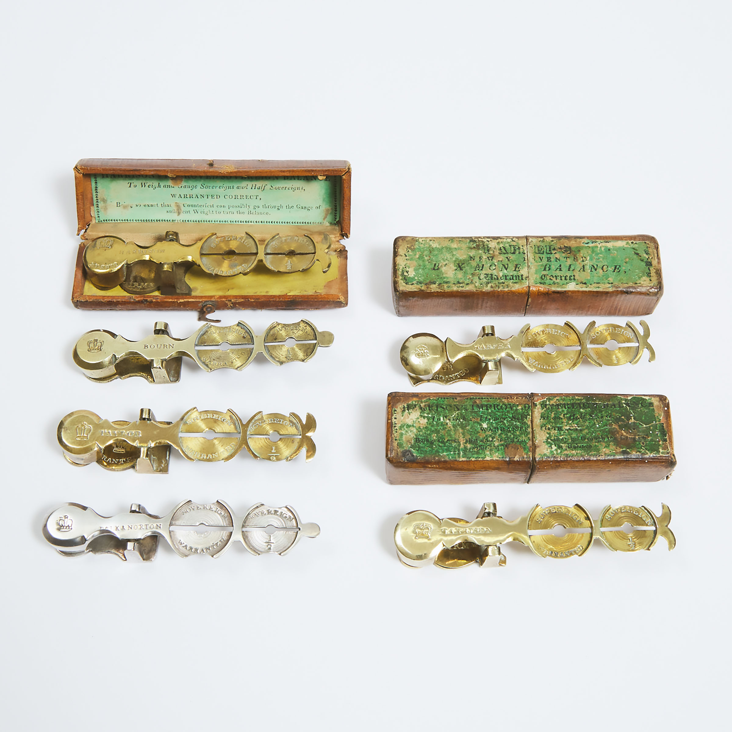Six English Brass Sovereign Scales,