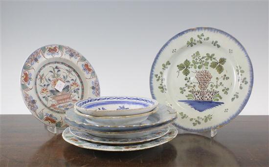 Six English Delft ware plates