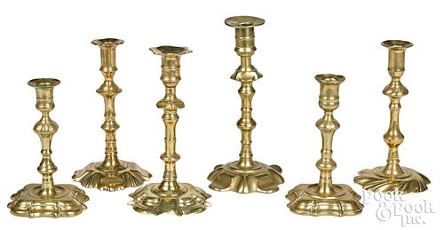 SIX ENGLISH QUEEN ANNE BRASS