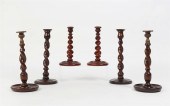 SIX ENGLISH TURNED OAK CANDLES