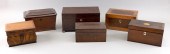SIX ENGLISH WOODEN TEA CADDIES