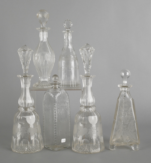 Six etched colorless glass
