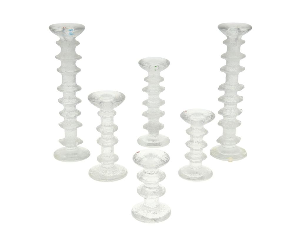 SIX "FESTIVO" GLASS CANDLESTICKS BY