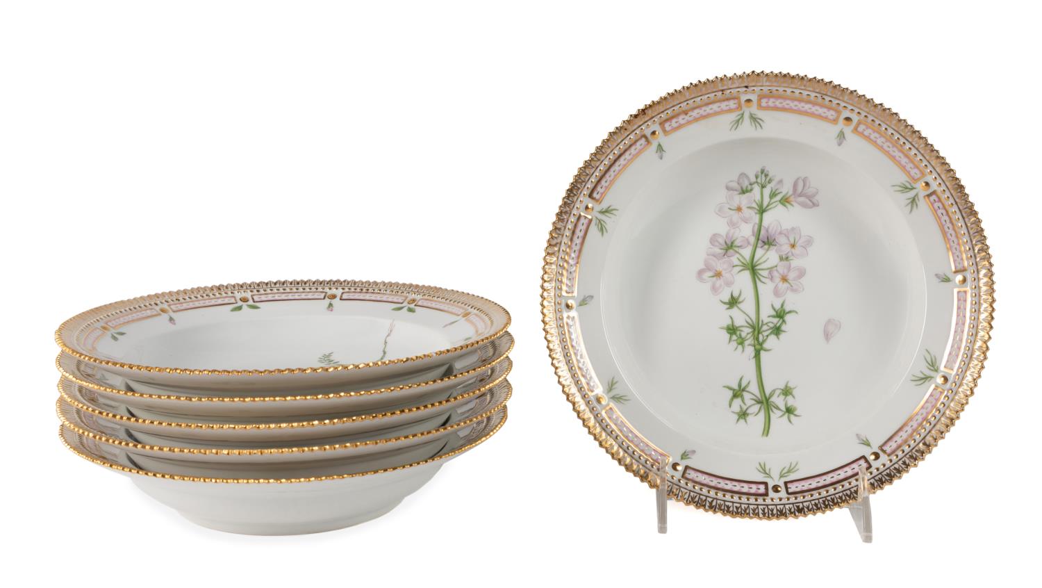SIX FLORA DANICA PORCELAIN RIM SOUP