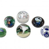 Six Floral and Figural Art Gla