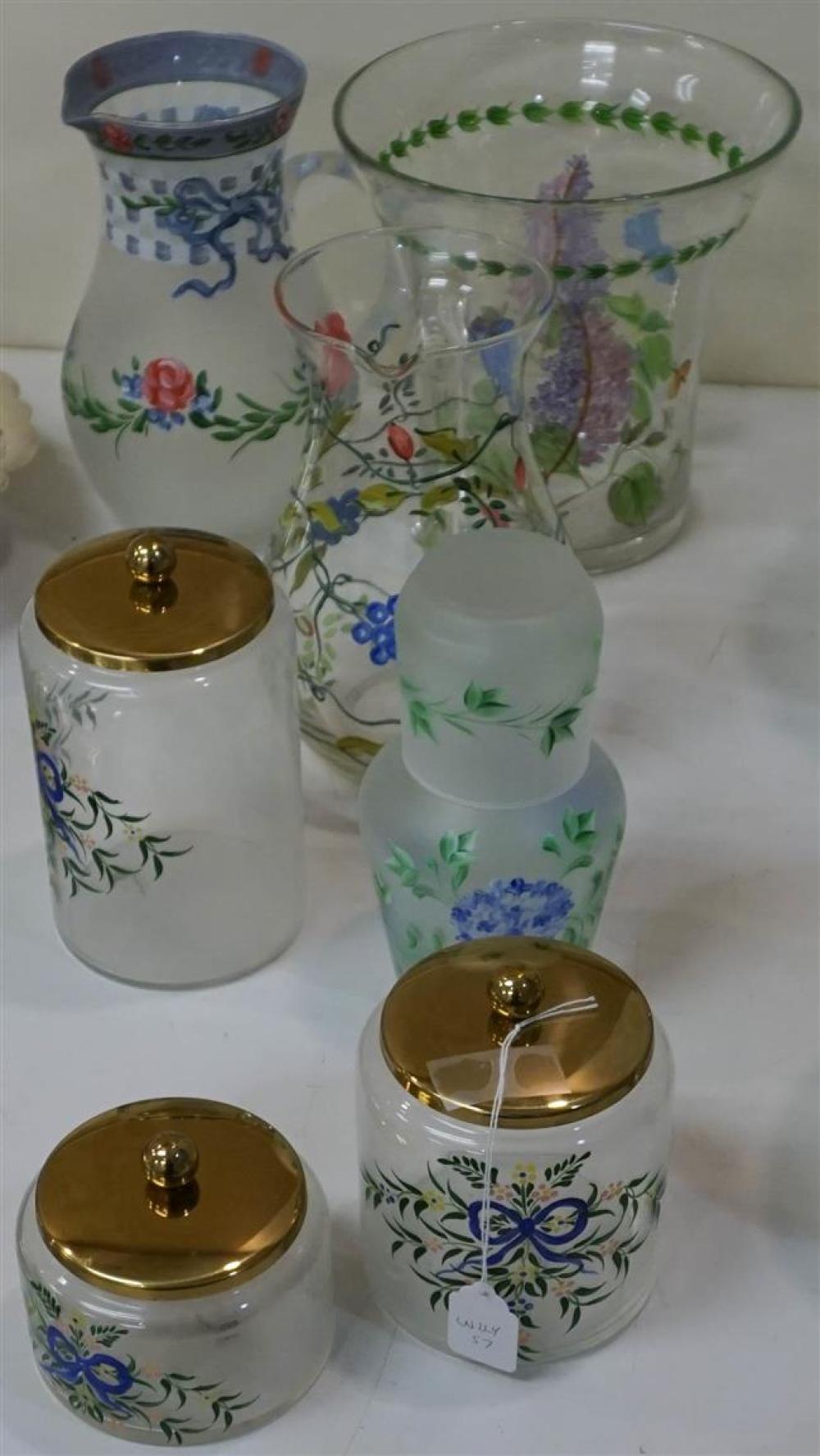 SIX FLORAL DECORATED GLASS