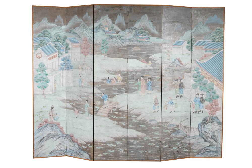 SIX-FOLD CHINESE-STYLE PAINTED