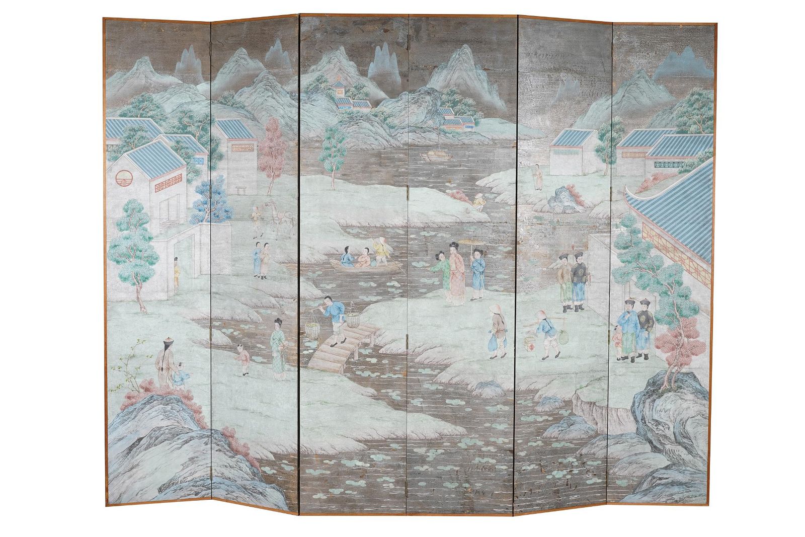 SIX-FOLD CHINESE-STYLE PAINTED