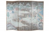 SIX-FOLD CHINESE-STYLE PAINTED