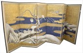 SIX-FOLD GILT AND POLYCHROME P