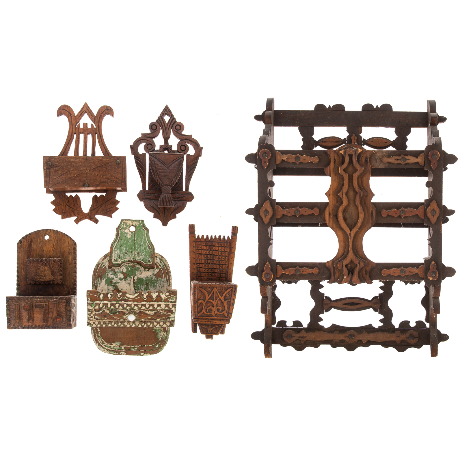SIX FOLK ART HAND CARVED WALL