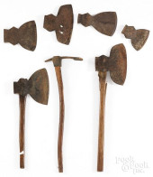 SIX FORGED IRON AXES, ETC.<br>