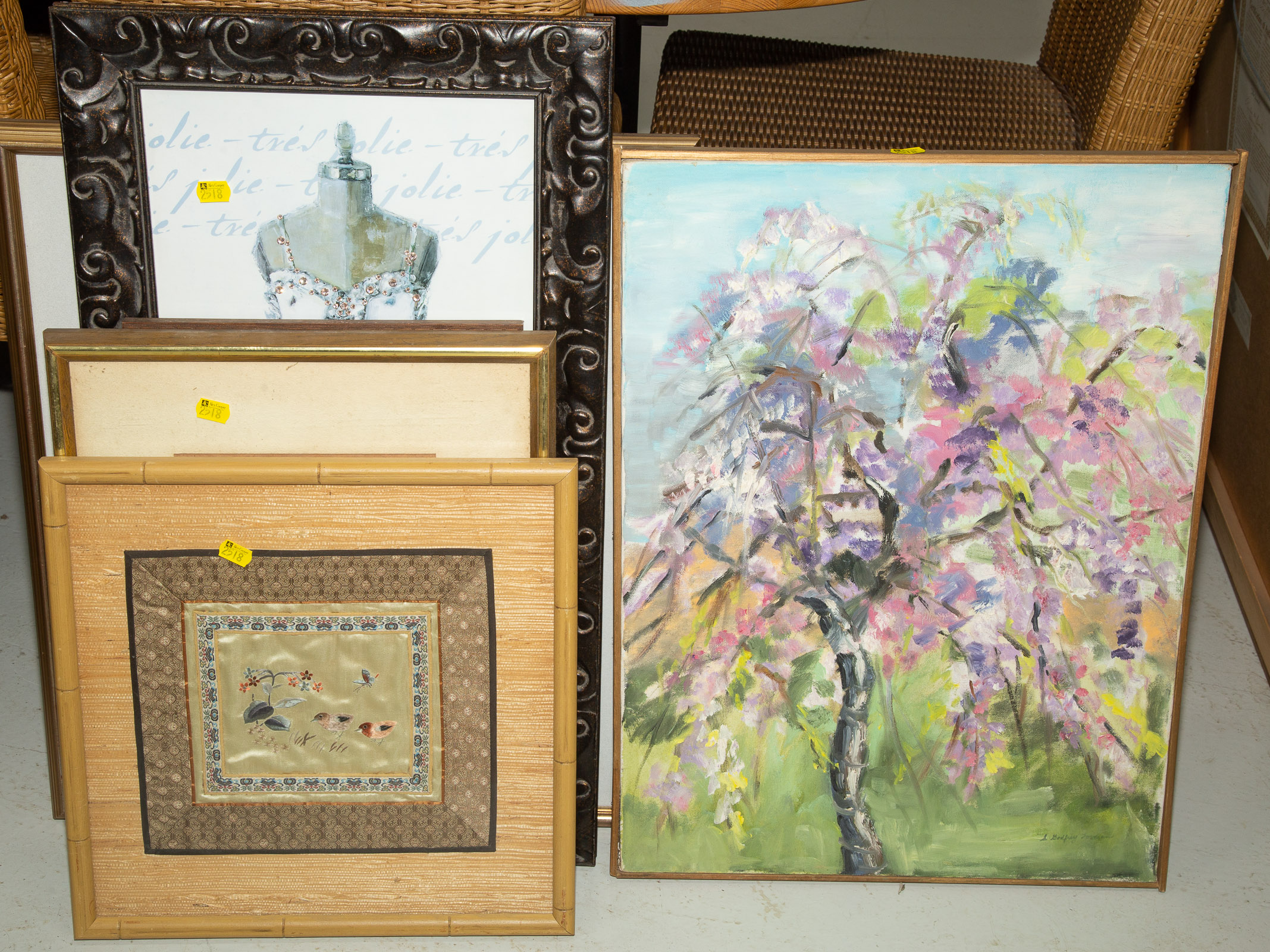 SIX FRAMED ARTWORKS .