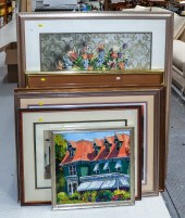 SIX FRAMED ARTWORKS Including