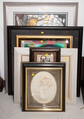 SIX FRAMED ARTWORKS & WALL DEC