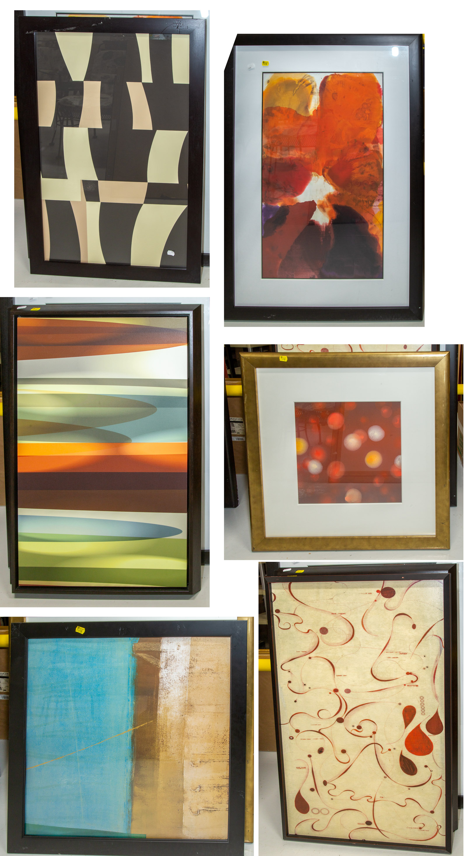 SIX FRAMED CONTEMPORARY ARTWORKS .