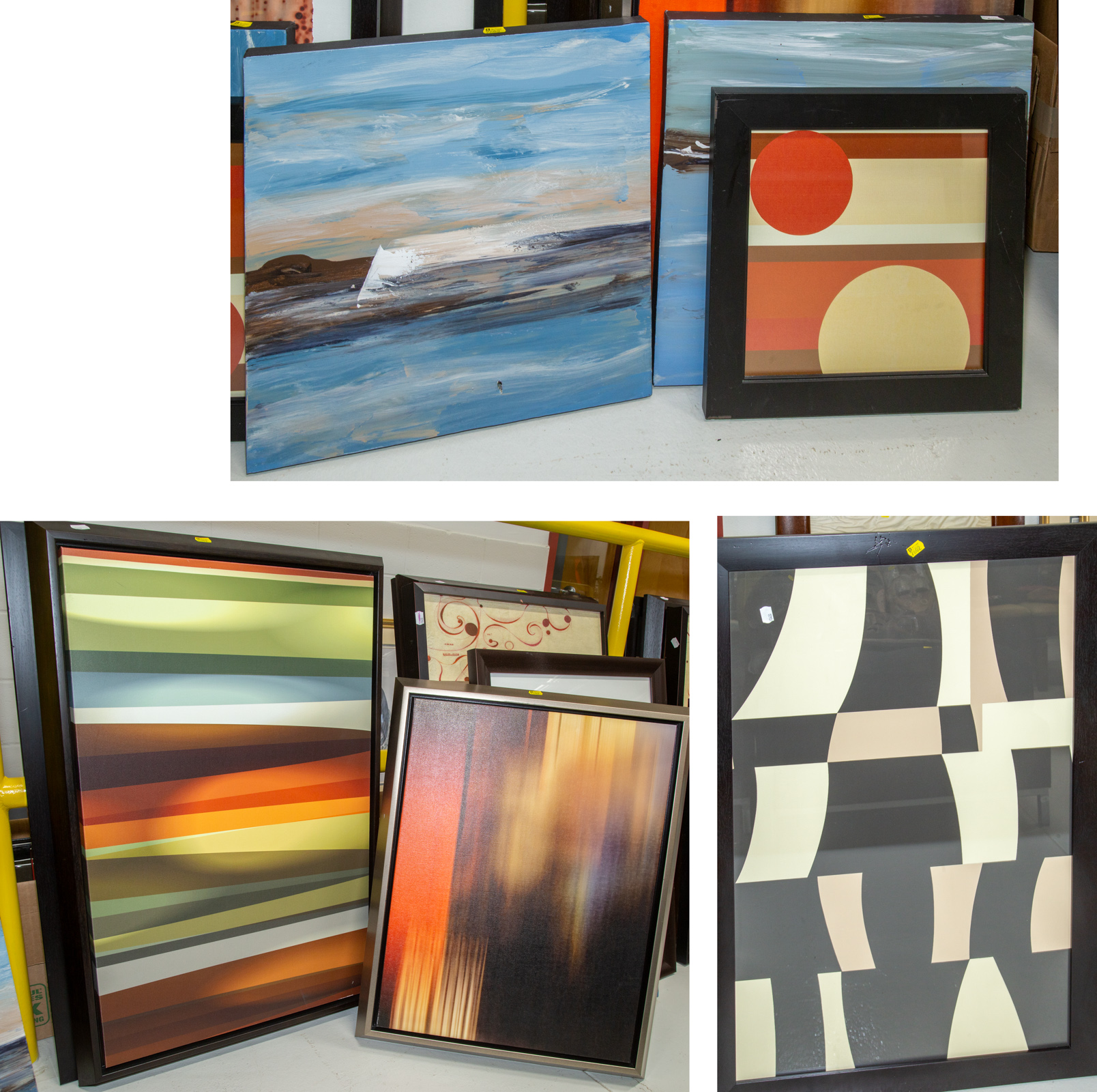 SIX FRAMED CONTEMPORARY ARTWORKS .