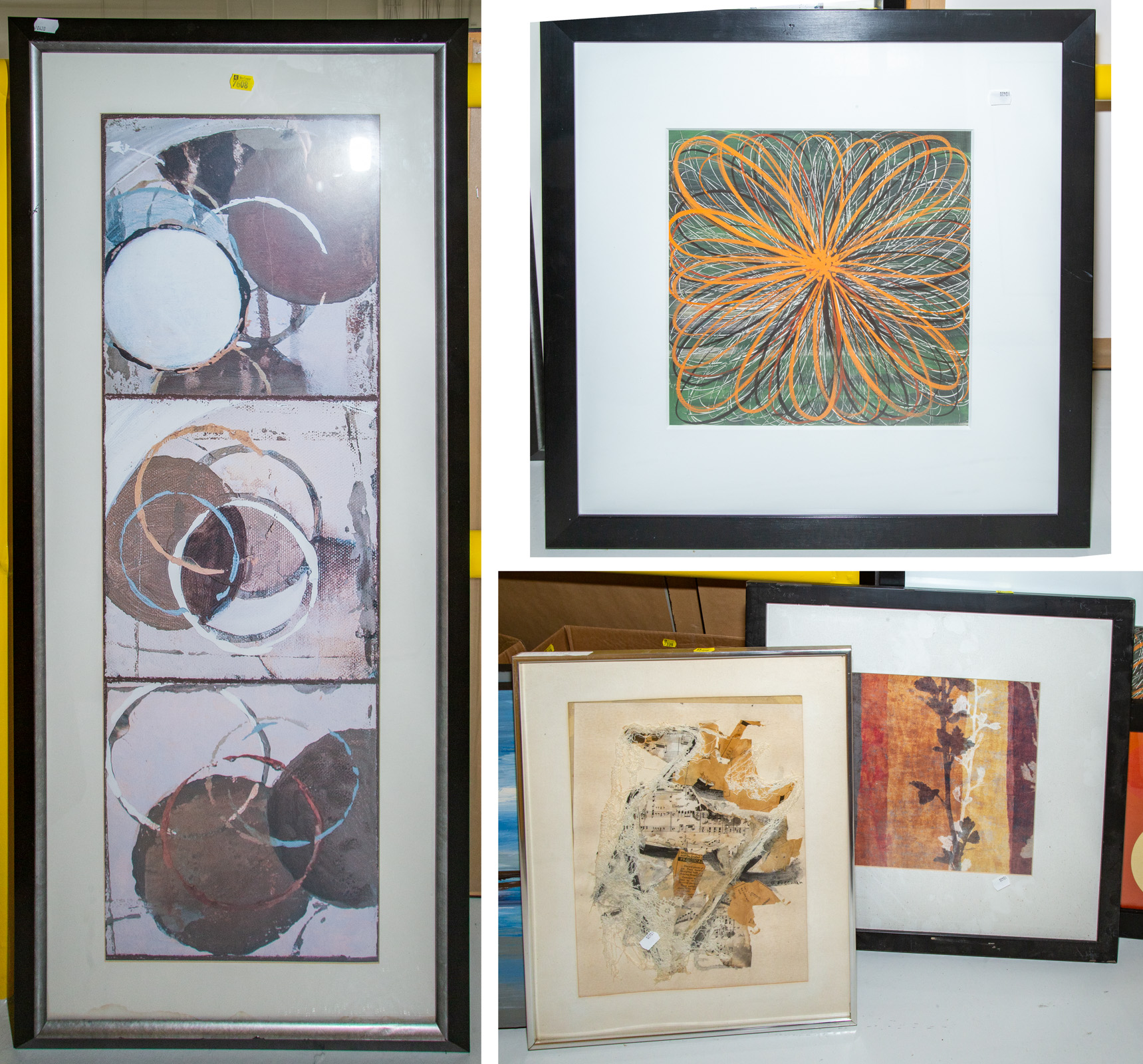 SIX FRAMED CONTEMPORARY ARTWORKS .