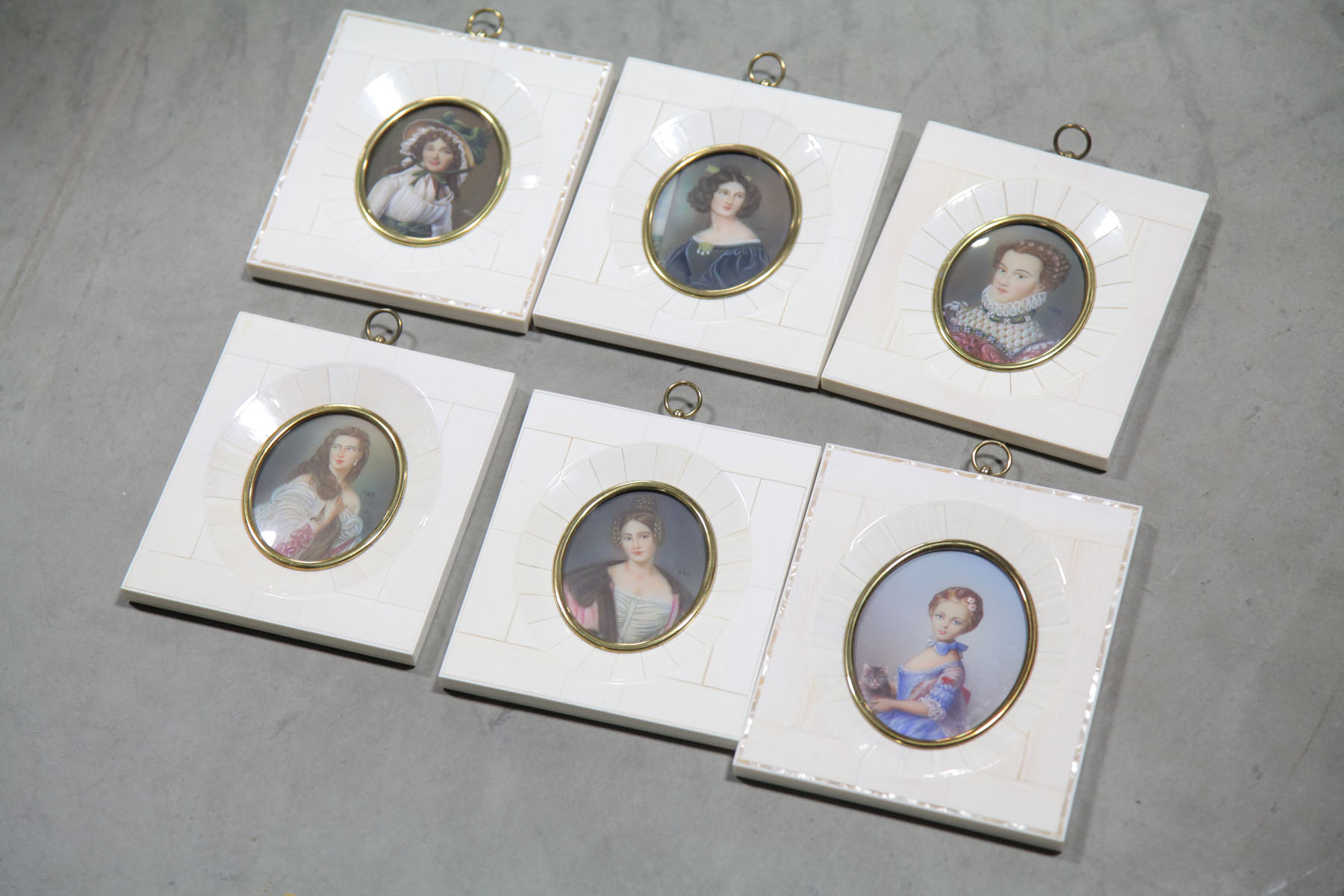 SIX FRAMED MINAITURE PORTRAITS ON
