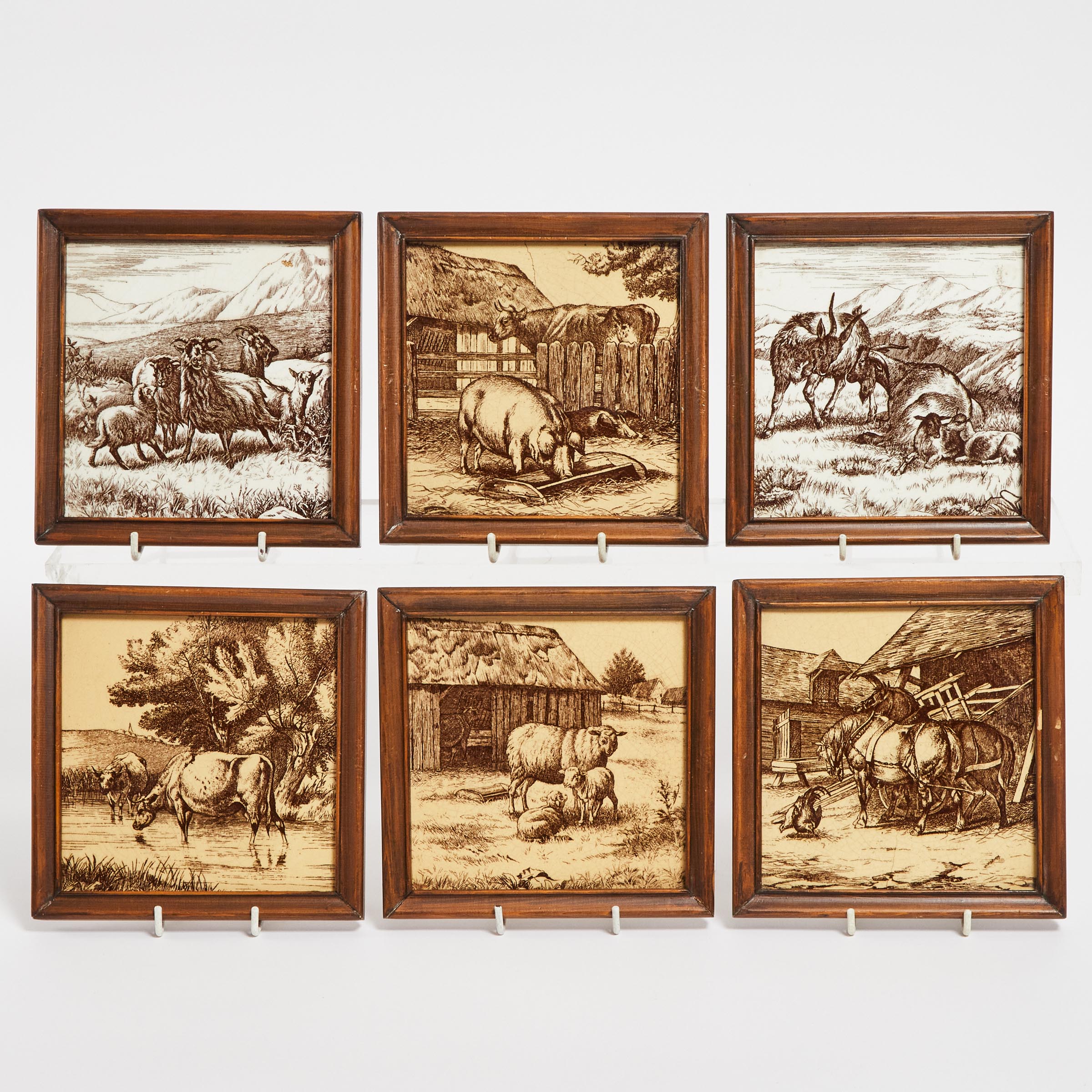 Six Framed Mintons Tiles, c.1880 