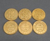 SIX FRENCH 20-FRANCS GOLD COIN