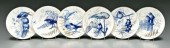 Six French bird plates: blue t