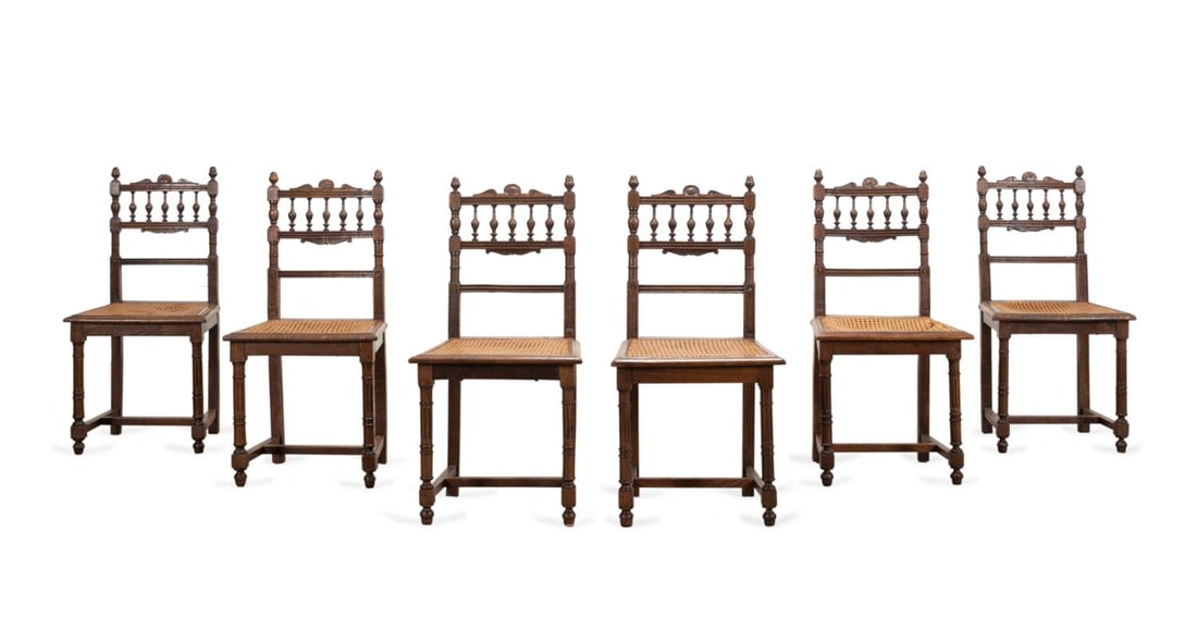 SIX FRENCH HENRI II REVIVAL OAK