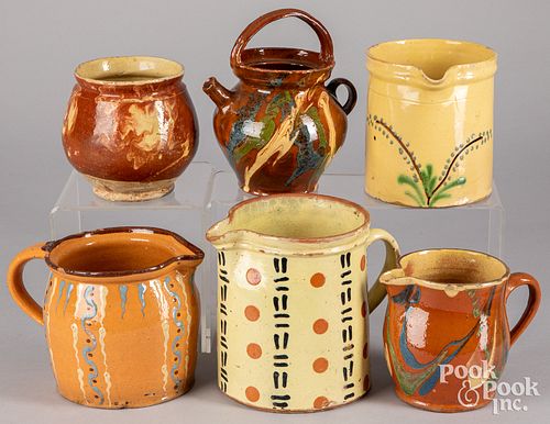 SIX FRENCH JASPé REDWARE VESSELSSix