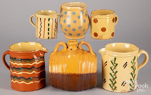 SIX FRENCH JASPé REDWARE VESSELSSix