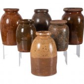 Six Galena Glaze Redware Crock