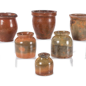 Six Galena Glaze Redware Jars