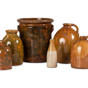 Six Galena Glaze Stoneware Crocks