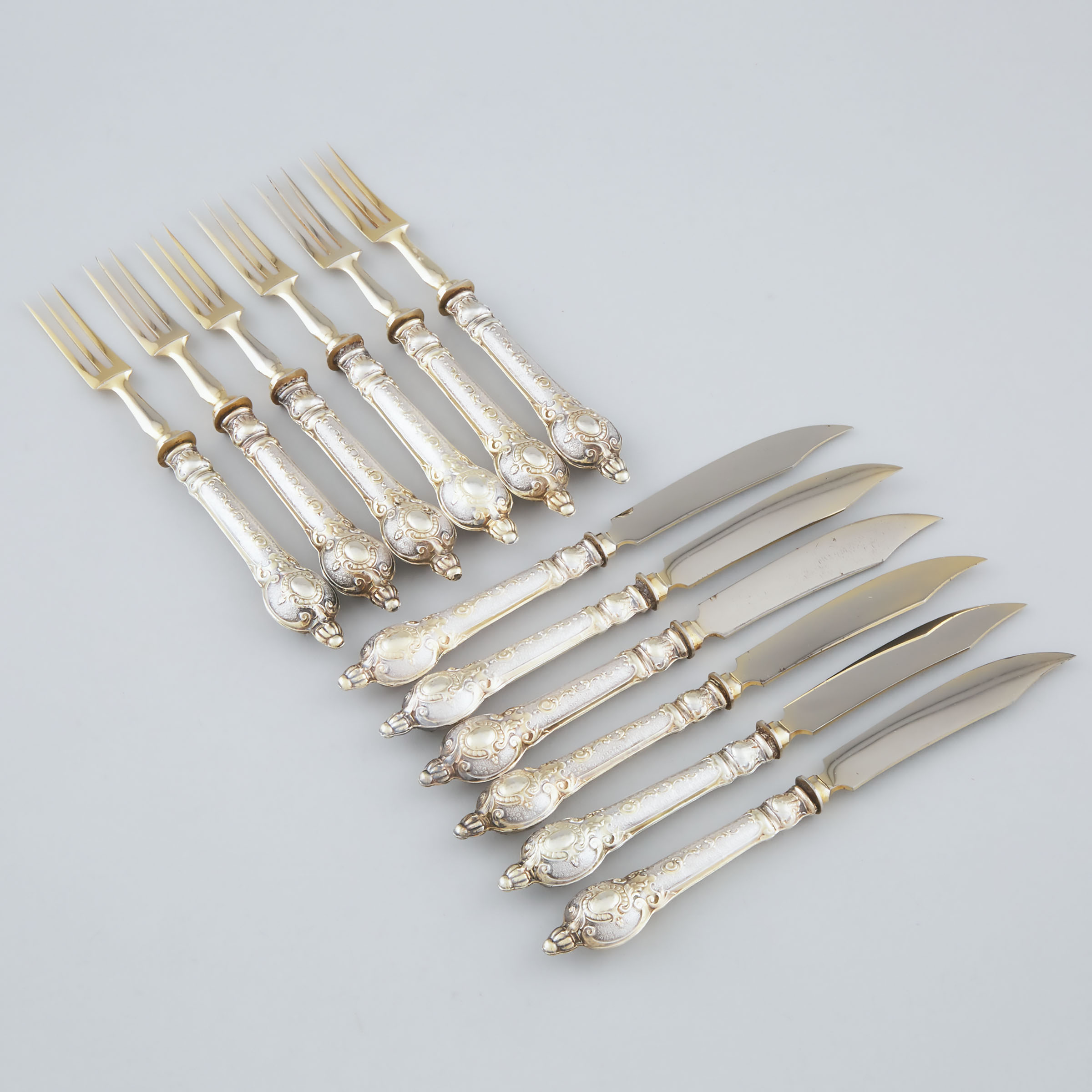 Six German Silver-Gilt Handled