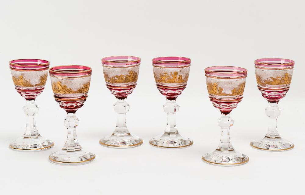 SIX GILT CRANBERRY AND CLEAR