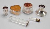 Six glass dresser items: perfu