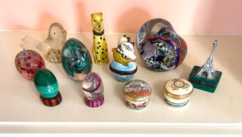 Six glass paperweights, apple 2”H