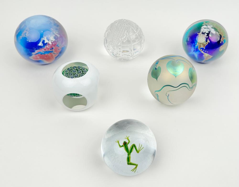 SIX GLASS PAPERWEIGHTS LATE 20TH