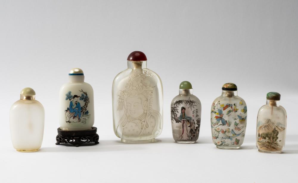 SIX GLASS SNUFF BOTTLESeach with