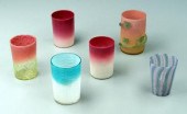 Six glass tumblers: two peachb