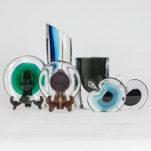 SIX GLASS VASES INCLUDING NOUR