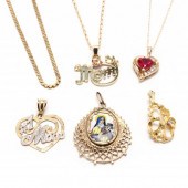 SIX GOLD JEWELRY ITEMS To incl