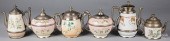 SIX GRANITEWARE TEA AND COFFEE