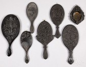 SIX GUTTA PERCHA HAND MIRRORS,