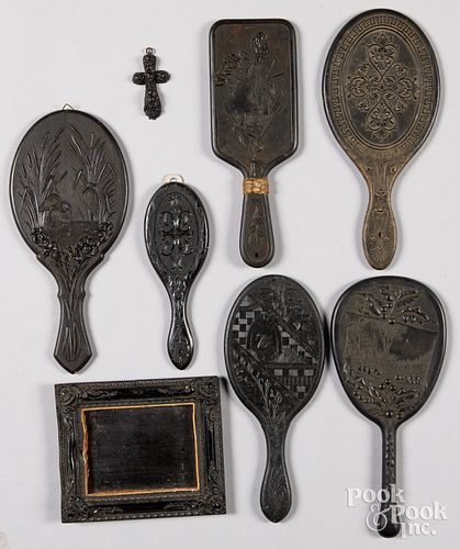 SIX GUTTA PERCHA HAND MIRRORS, 19TH