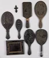 SIX GUTTA PERCHA HAND MIRRORS,