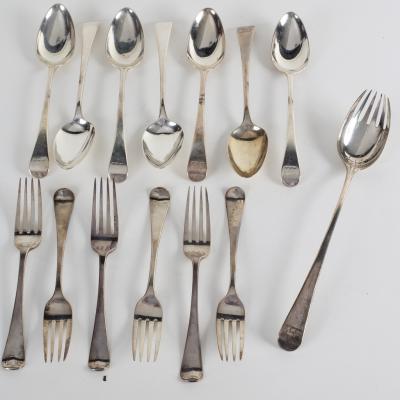 Six Hanoverian pattern silver table