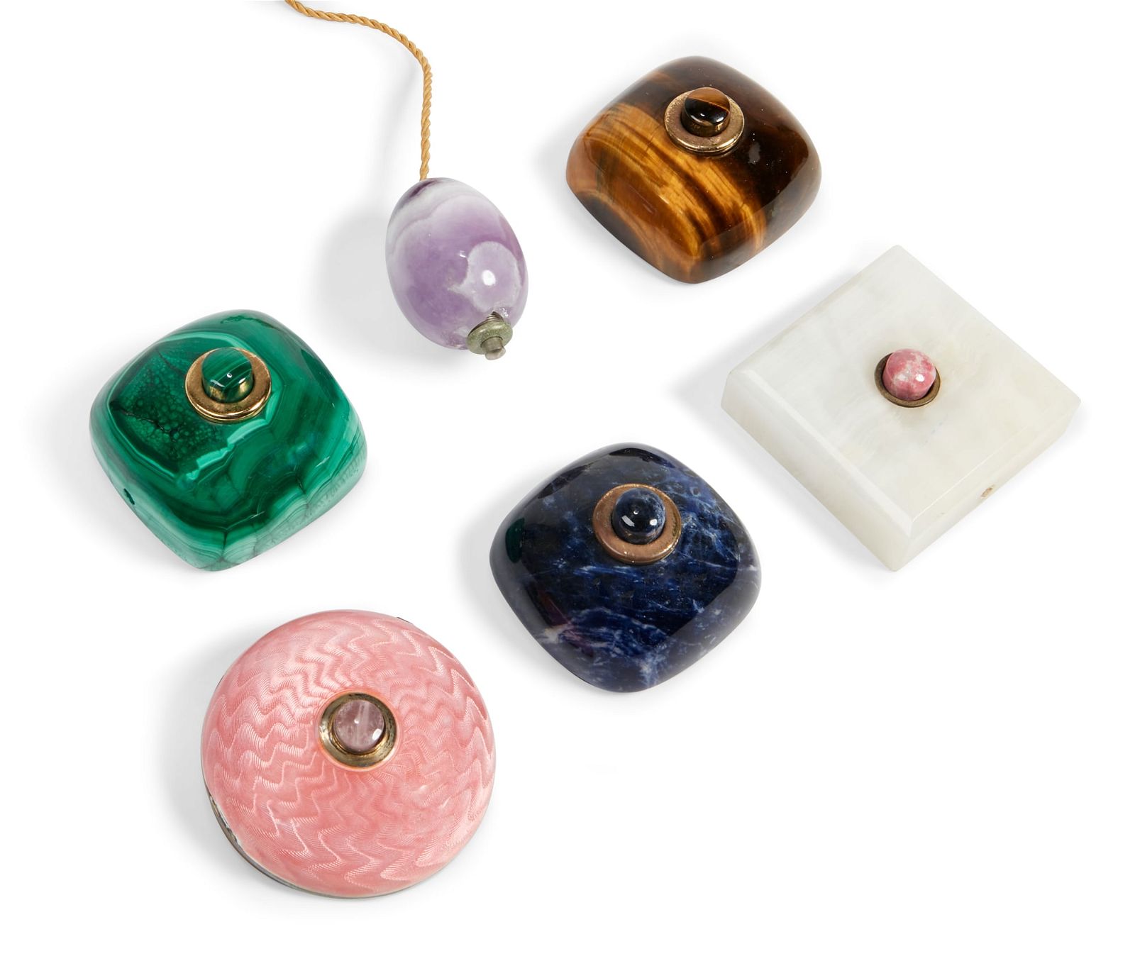 SIX HARDSTONE AND ENAMEL BELL