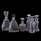SIX HAWKES ETCHED GLASS BOTTLE