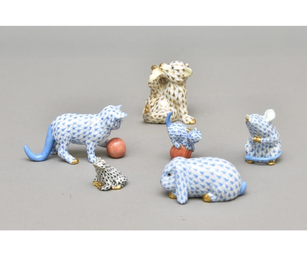 Six Herend animals Largest 2.5"l